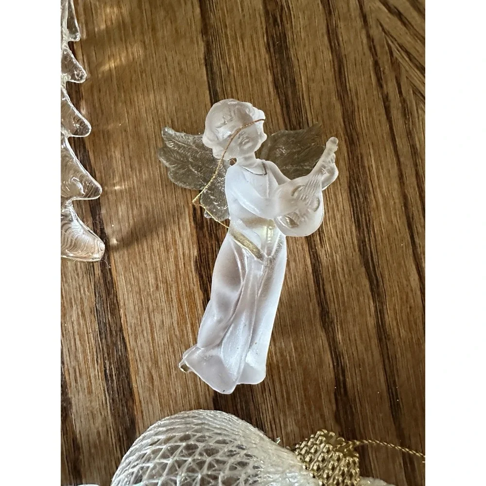 Vintage Christmas Ornaments Heart‎ Cherub Angel Tree Clear Acrylic Lot Of 5